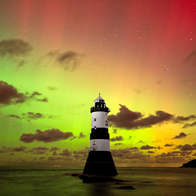 A magical display of the Northern lights at Trwyn Du Lighthouse in Penmon, Anglesey
