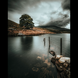 Moody skies at Llyn y Dywarchen in the Eryri / Snowdonia National Park, Wales.