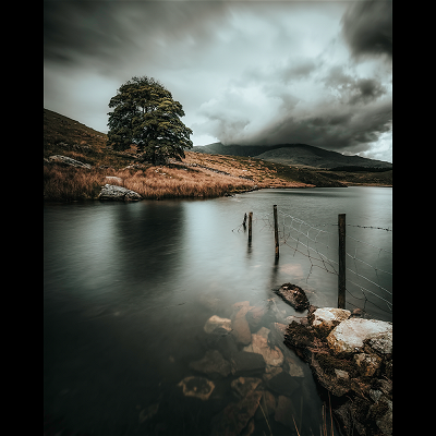 Moody skies at Llyn y Dywarchen in the Eryri / Snowdonia National Park, Wales.