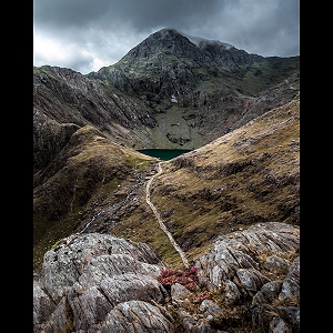 Llyn Glaslyn with Yr Wyddfa looming in the background